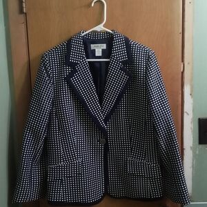 Navy Polka Dot Blazer Judith Hart Collection Size XL/16 Demensions 21" X 25"